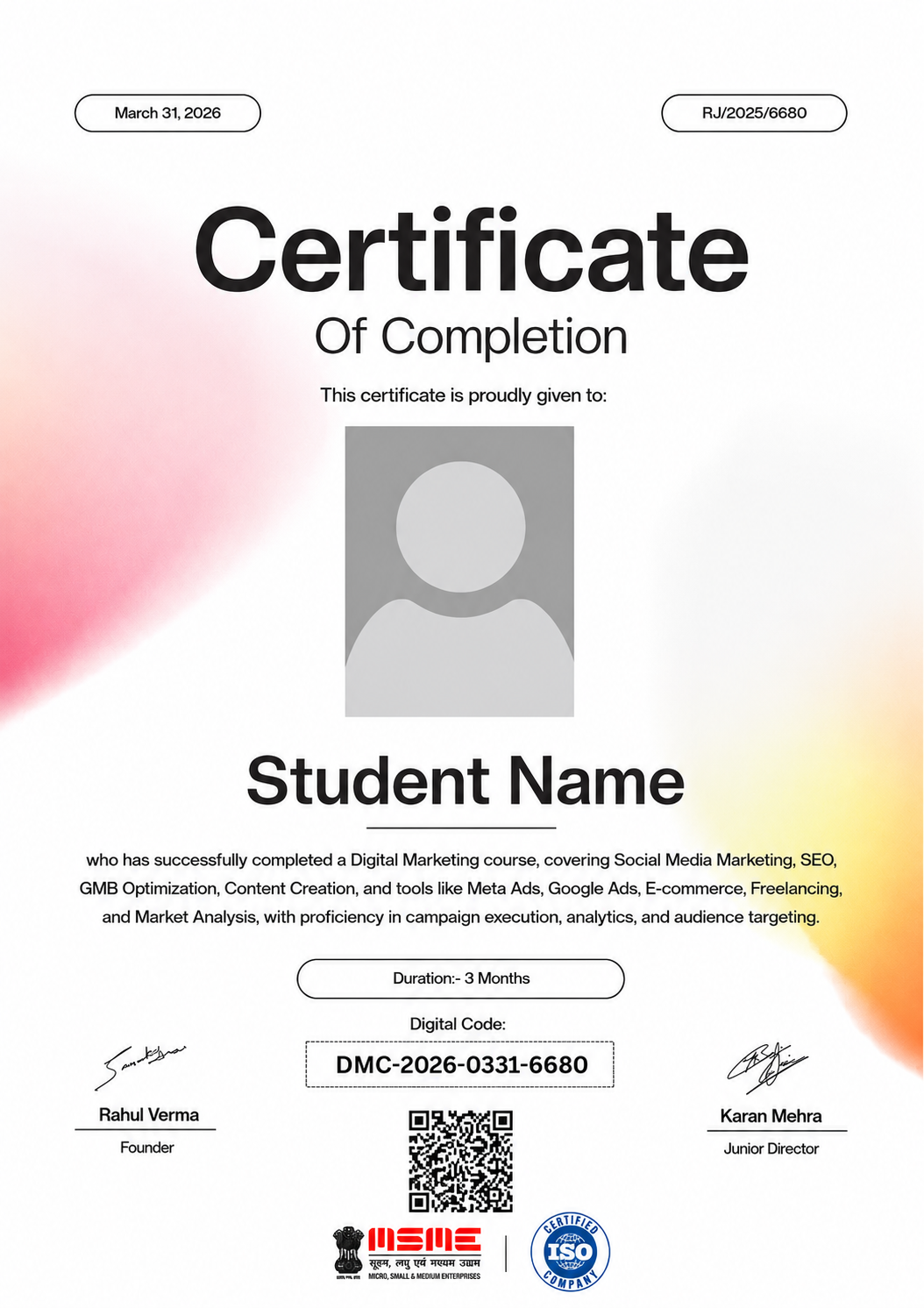 Digitally Code Certificate